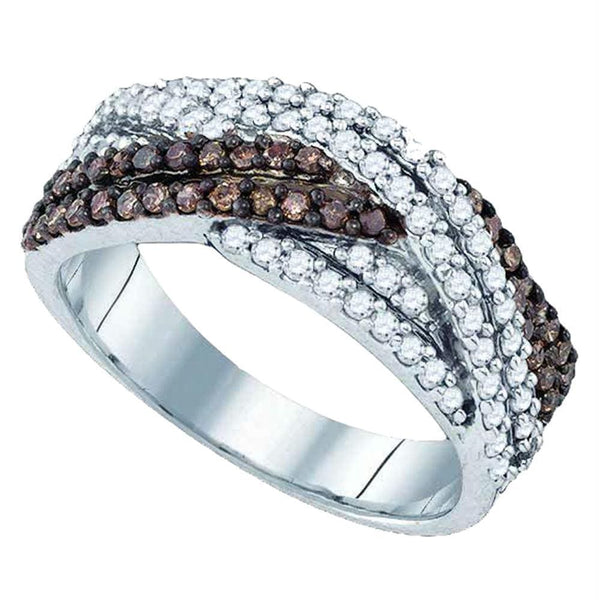 Sterling Silver G&D Sterling Silver Women's Round Cognac-brown Color Enhanced Diamond Woven Crossover Band Ring 3/4 Cttw - FREE Shipping (US/CAN) JadeMoghul