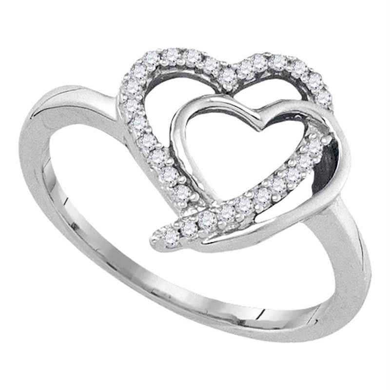 Sterling Silver G&D Sterling Silver Women's Round Diamond Double Joined Hearts Love Ring 1/6 Cttw - FREE Shipping (US/CAN) JadeMoghul