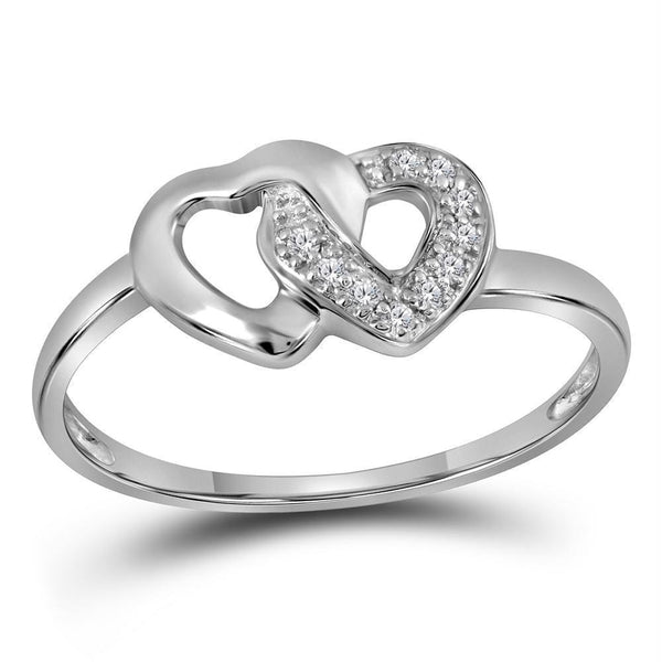 Sterling Silver G&D Sterling Silver Women's Round Diamond Double Linked Heart Ring 1/20 Cttw - FREE Shipping (US/CAN) JadeMoghul