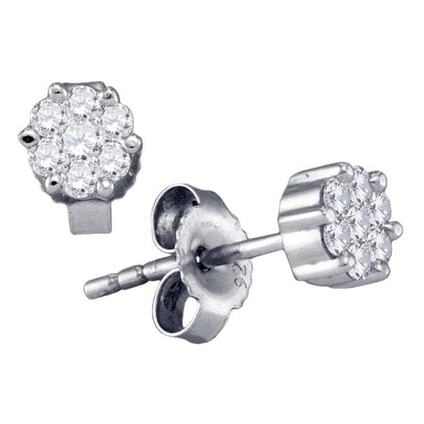 Sterling Silver G&D Sterling Silver Women's Round Diamond Flower Cluster Screwback Stud Earrings 1-4 Cttw - FREE Shipping (US/CAN) JadeMoghul