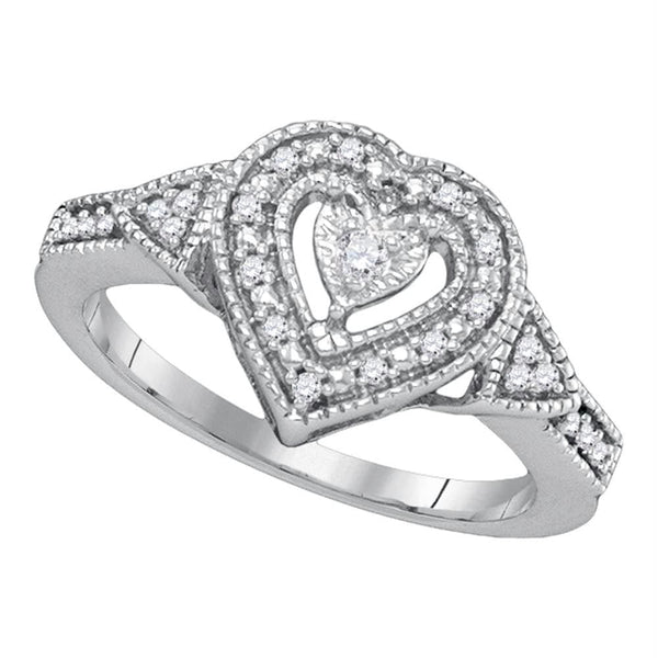 Sterling Silver Women's Round Diamond Heart Love Ring 1/8 Cttw - FREE Shipping (US/CAN)