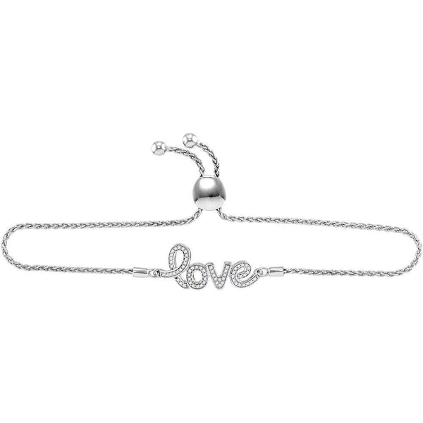 Sterling Silver G&D Sterling Silver Women's Round Diamond Love Word Bolo Adjustable Bracelet  Cttw - FREE Shipping (US/CAN) JadeMoghul