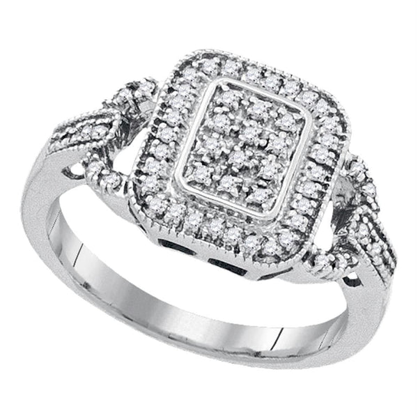 Sterling Silver G&D Sterling Silver Women's Round Diamond Rectangle Frame Cluster Ring 1/4 Cttw - FREE Shipping (US/CAN) JadeMoghul