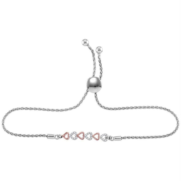 Sterling Silver G&D Sterling Silver Women's Round Diamond Rose-tone Heart Bolo Bracelet 1-8 Cttw - FREE Shipping (US/CAN) JadeMoghul