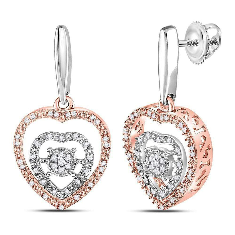 Sterling Silver G&D Sterling Silver Women's Round Diamond Rose-tone Heart Dangle Earrings 1-4 Cttw - FREE Shipping (US/CAN) JadeMoghul