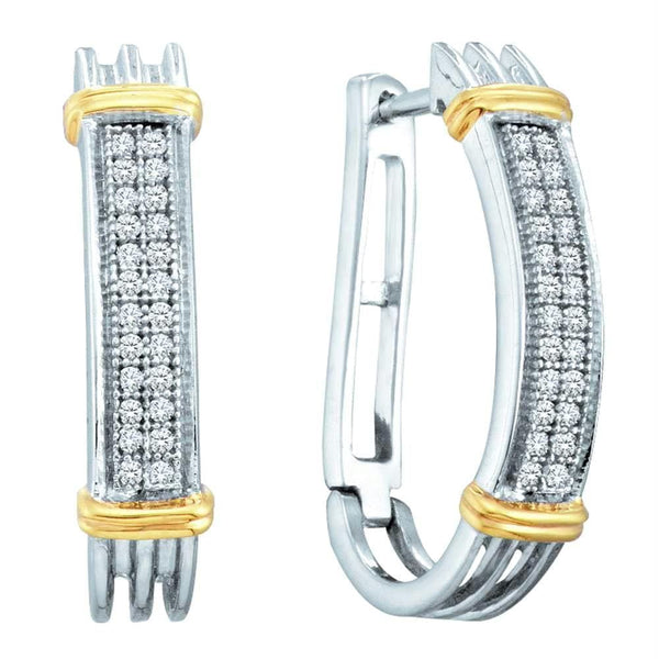 Sterling Silver G&D Sterling Silver Women's Round Diamond Two-tone Oblong Double Row Hoop Earrings 1-6 Cttw - FREE Shipping (USA/CAN) JadeMoghul