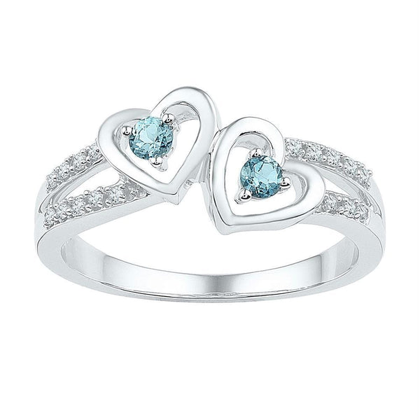 Sterling Silver G&D Sterling Silver Women's Round Lab-Created Aquamarine Diamond Heart Ring 1-5 Cttw - FREE Shipping (US/CAN) JadeMoghul