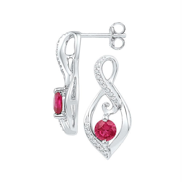 Sterling Silver G&D Sterling Silver Women's Round Lab-Created Ruby Diamond Infinity Screwback Earrings 1-10 Cttw - FREE Shipping (USA/CAN) JadeMoghul