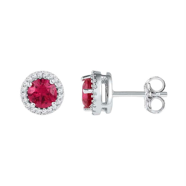 Sterling Silver G&D Sterling Silver Women's Round Lab-Created Ruby Solitaire Diamond Frame Earrings 1-1-3 Cttw - FREE Shipping (US/CAN) JadeMoghul