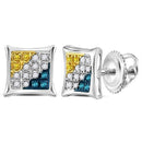 Sterling Silver G&D Sterling Silver Women's Round Yellow Blue Color Enhanced Diamond Square Kite Stud Earrings 1-10 Cttw - FREE Shipping (US/CAN) JadeMoghul