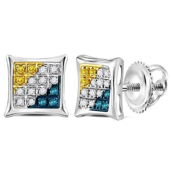 Sterling Silver G&D Sterling Silver Women's Round Yellow Blue Color Enhanced Diamond Square Kite Stud Earrings 1-10 Cttw - FREE Shipping (US/CAN) JadeMoghul
