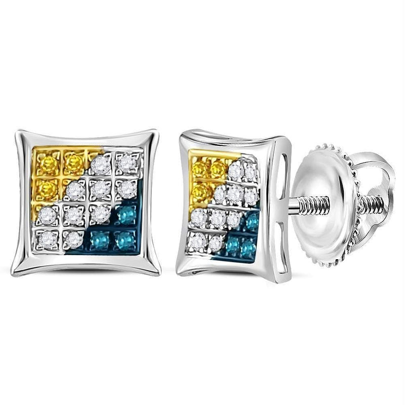 Sterling Silver G&D Sterling Silver Women's Round Yellow Blue Color Enhanced Diamond Square Kite Stud Earrings 1-10 Cttw - FREE Shipping (US/CAN) JadeMoghul