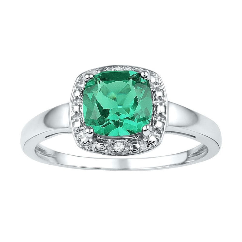 Sterling Silver G&D Sterling Silver Womens Cushion Lab-Created Emerald Solitaire Diamond Ring 1-3/4 Cttw JadeMoghul Inc. 