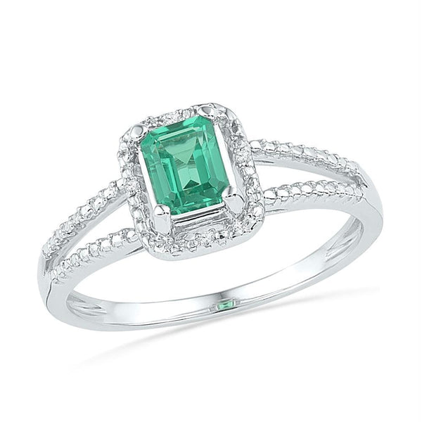 Sterling Silver G&D Sterling Silver Womens Emerald Lab-Created Emerald Solitaire Diamond Split-shank Ring 1-1/2 Cttw JadeMoghul Inc. 