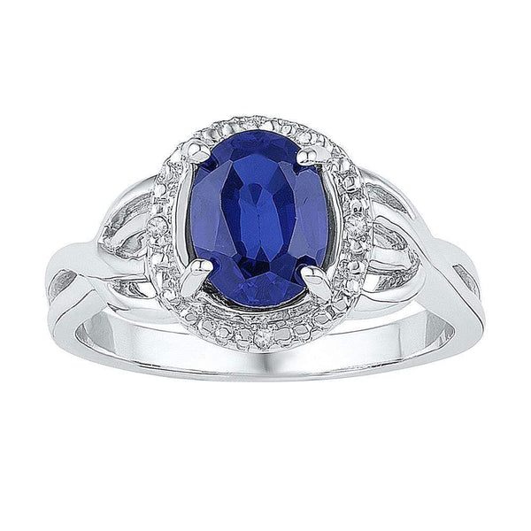 Sterling Silver G&D Sterling Silver Womens Oval Lab-Created Blue Sapphire Solitaire Diamond-accent Ring 1-5/8 Cttw JadeMoghul Inc. 