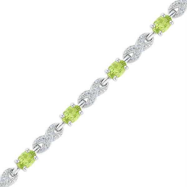 Sterling Silver G&D Sterling Silver Womens Oval Lab-Created Peridot Diamond Infinity Tennis Bracelet 4-3-4 Cttw JadeMoghul Inc. 