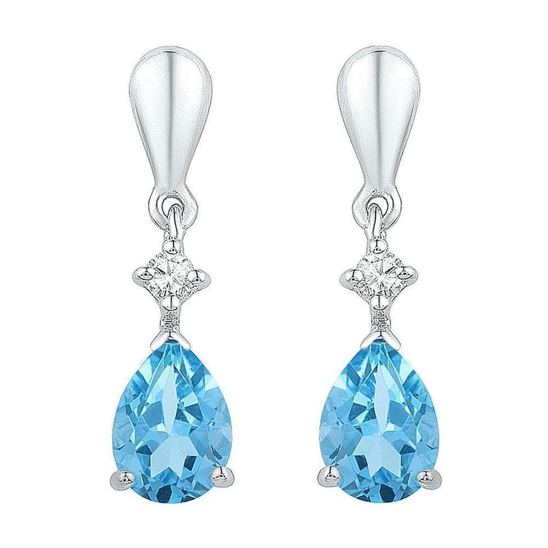 Sterling Silver G&D Sterling Silver Womens Pear Lab-Created Blue Topaz Dangle Earrings 1-5-8 Cttw JadeMoghul Inc. 