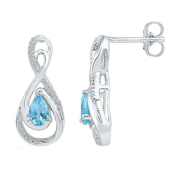 Sterling Silver G&D Sterling Silver Womens Pear Lab-Created Blue Topaz Fashion Earrings 1-1-8 Cttw JadeMoghul Inc. 