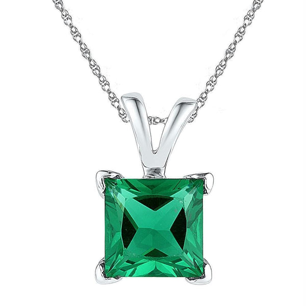 Sterling Silver G&D Sterling Silver Womens Princess Lab-Created Emerald Solitaire Pendant 1-1-3 Cttw JadeMoghul Inc. 