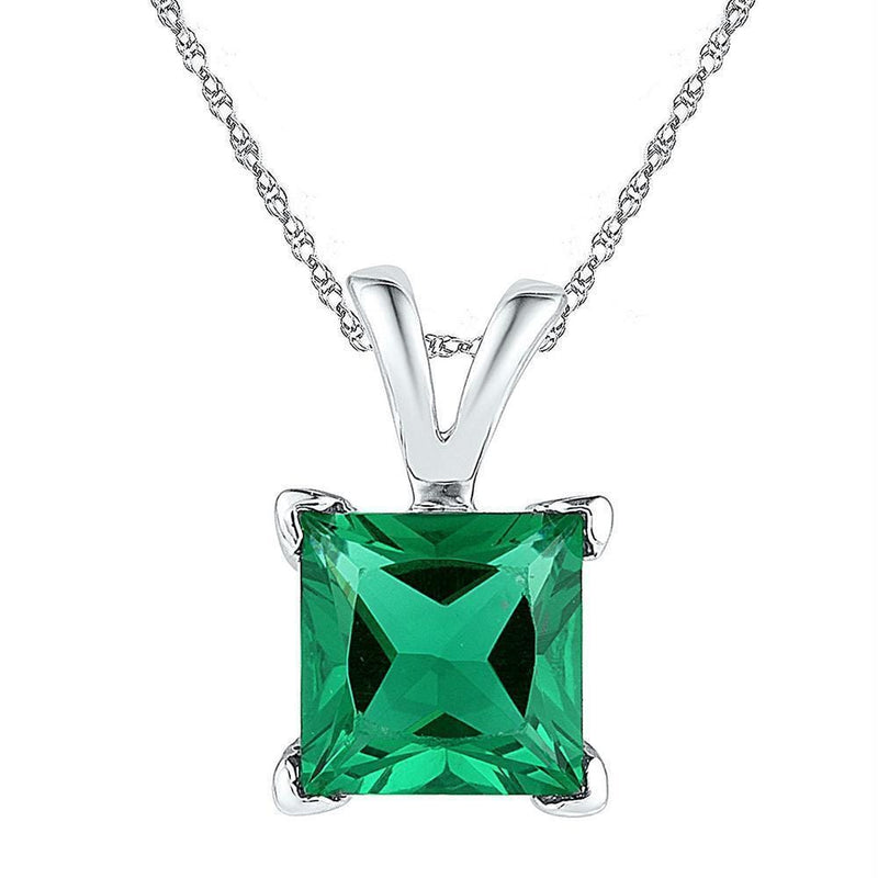 Sterling Silver G&D Sterling Silver Womens Princess Lab-Created Emerald Solitaire Pendant 1-1-3 Cttw JadeMoghul Inc. 