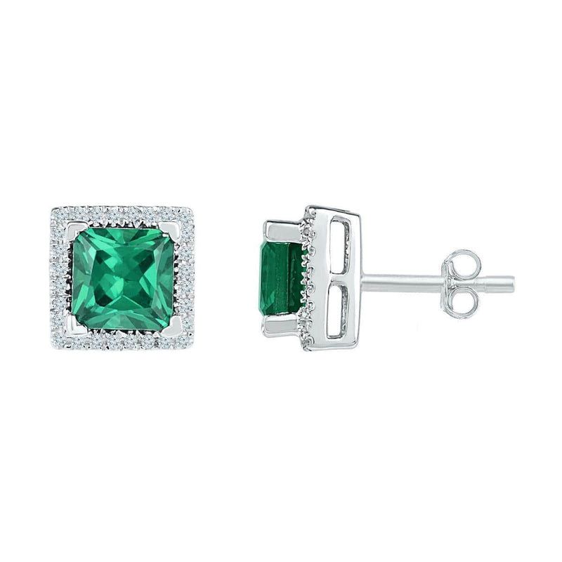 Sterling Silver G&D Sterling Silver Womens Princess Lab-Created Emerald Solitaire Stud Earrings 1-3-4 Cttw JadeMoghul Inc. 