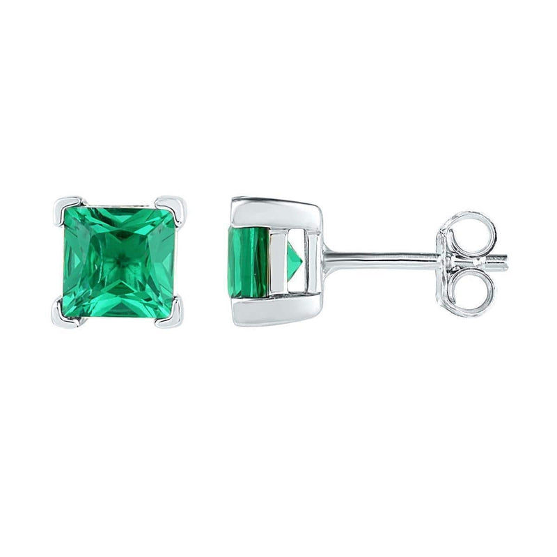 Sterling Silver G&D Sterling Silver Womens Princess Lab-Created Emerald Solitaire Stud Earrings 2.00 Cttw JadeMoghul Inc. 