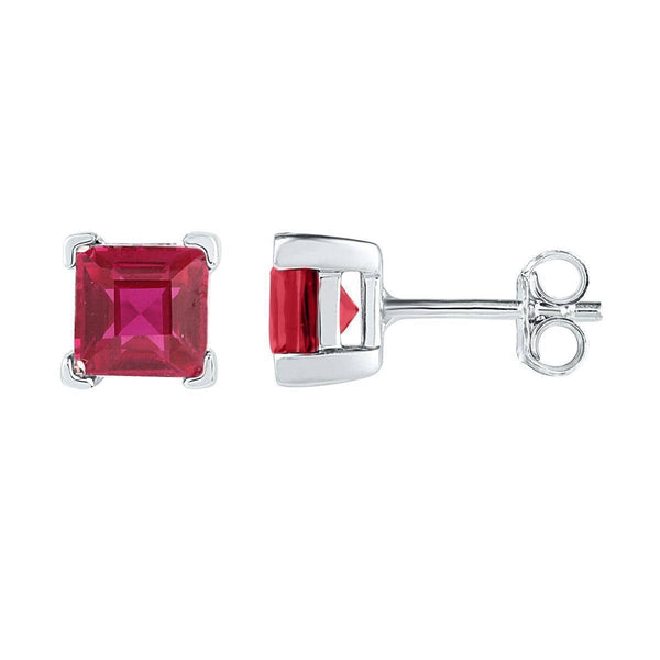 Sterling Silver G&D Sterling Silver Womens Princess Lab-Created Ruby Solitaire Stud Earrings 2.00 Cttw JadeMoghul Inc. 