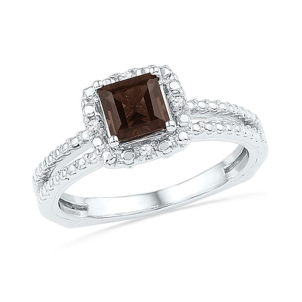 Sterling Silver G&D Sterling Silver Womens Princess Lab-Created Smoky Quartz Solitaire Ring 5-8 Cttw JadeMoghul Inc. 