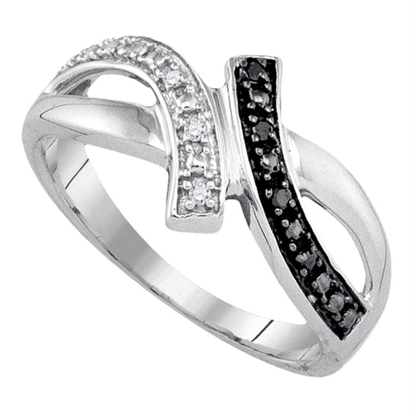 Sterling Silver G&D Sterling Silver Womens Round Black Color Enhanced Diamond Bypass Crossover Band Ring 1/20 Cttw JadeMoghul Inc. 