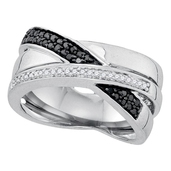 Sterling Silver G&D Sterling Silver Womens Round Black Color Enhanced Diamond Crossover Band Ring 1-4 Cttw JadeMoghul Inc. 