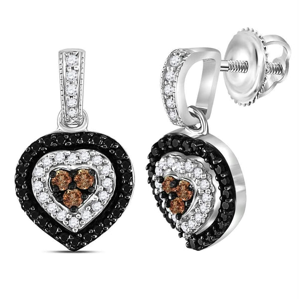 Sterling Silver G&D Sterling Silver Womens Round Black Color Enhanced Diamond Heart Dangle Earrings 1-2 Cttw JadeMoghul Inc. 