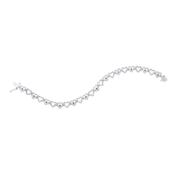 Sterling Silver G&D Sterling Silver Womens Round Black Color Enhanced Diamond Heart Link Bracelet 1-5 Cttw JadeMoghul Inc. 