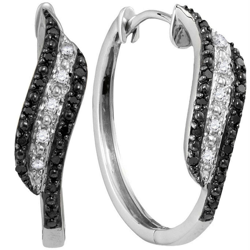 Sterling Silver G&D Sterling Silver Womens Round Black Color Enhanced Diamond Hoop Earrings 1-5 Cttw JadeMoghul Inc. 