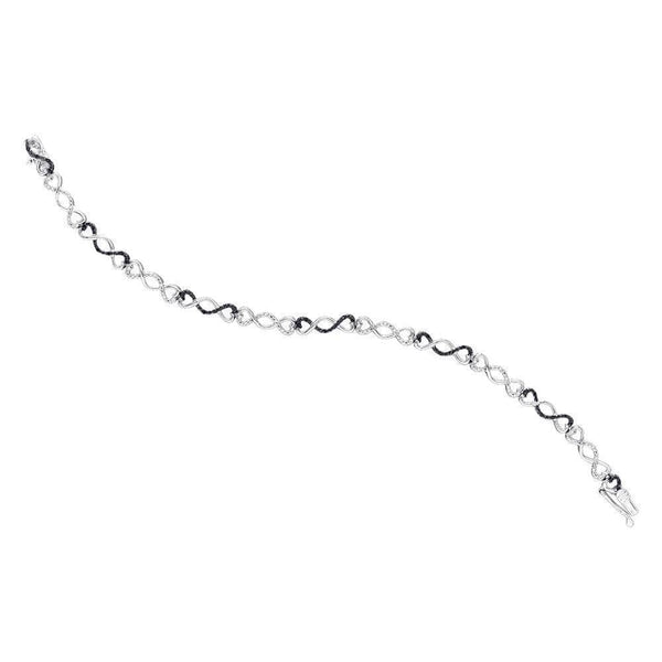 Sterling Silver G&D Sterling Silver Womens Round Black Color Enhanced Diamond Infinity Bracelet 1-4 Cttw JadeMoghul Inc. 