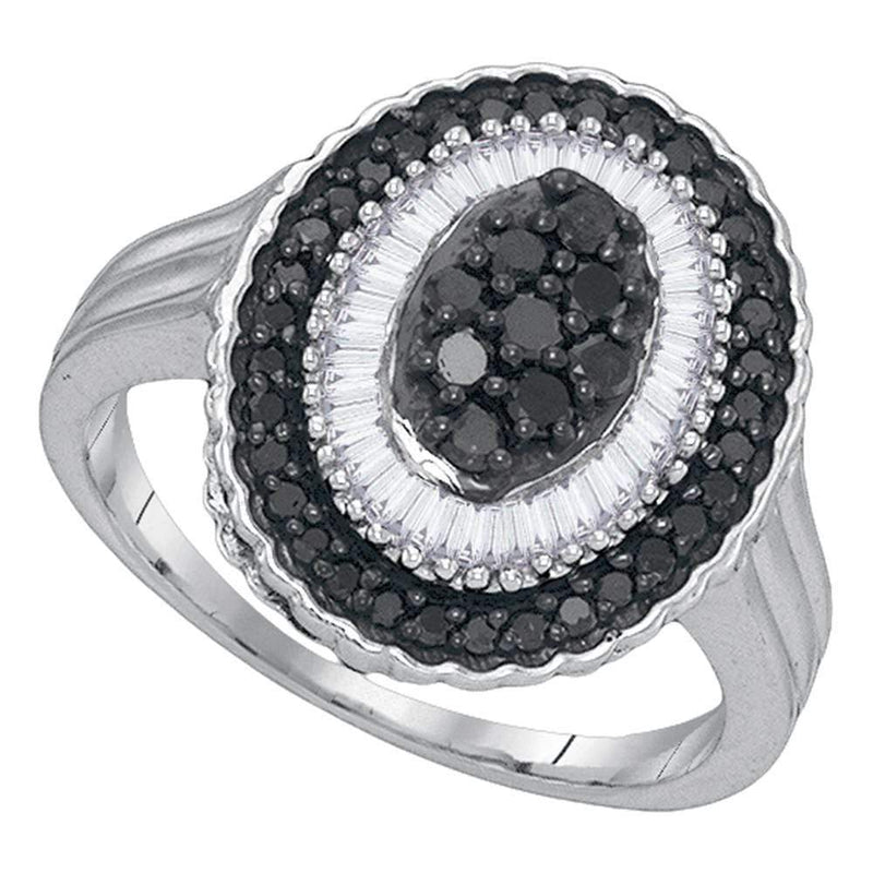 Sterling Silver G&D Sterling Silver Womens Round Black Color Enhanced Diamond Oval Cluster Ring 5/8 Cttw JadeMoghul Inc. 