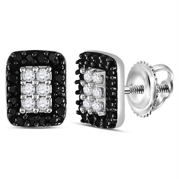 Sterling Silver G&D Sterling Silver Womens Round Black Color Enhanced Diamond Rectangle Cluster Earrings 1-3 Cttw JadeMoghul Inc. 