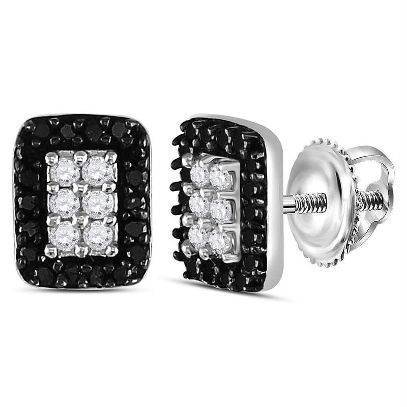Sterling Silver G&D Sterling Silver Womens Round Black Color Enhanced Diamond Rectangle Cluster Earrings 1-3 Cttw JadeMoghul Inc. 