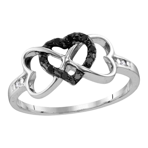 Sterling Silver G&D Sterling Silver Womens Round Black Color Enhanced Diamond Triple Trinity Heart Ring 1/10 Cttw JadeMoghul Inc. 