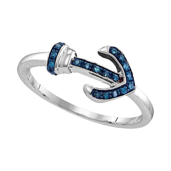 Sterling Silver G&D Sterling Silver Womens Round Blue Color Enhanced Diamond Anchor Ring 1/20 Cttw JadeMoghul Inc. 