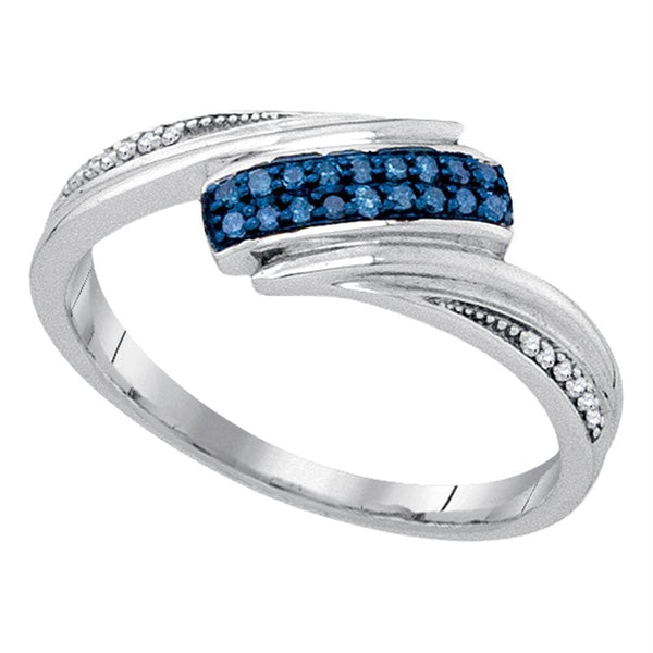 Sterling Silver G&D Sterling Silver Womens Round Blue Color Enhanced Diamond Band Ring 1-8 Cttw JadeMoghul Inc. 