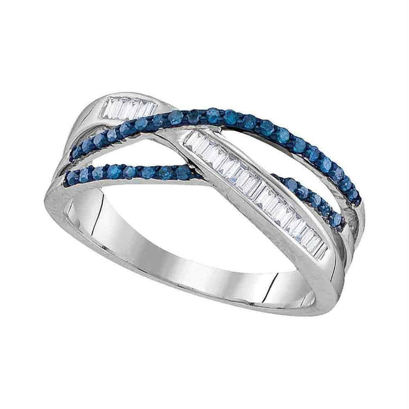 Sterling Silver G&D Sterling Silver Womens Round Blue Color Enhanced Diamond Crossover Fashion Ring 1-3 Cttw JadeMoghul Inc. 