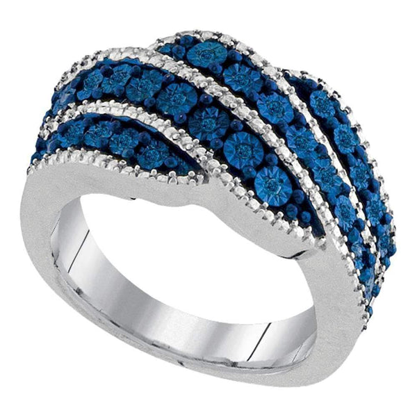 Sterling Silver G&D Sterling Silver Womens Round Blue Color Enhanced Diamond Fashion Ring 1/8 Cttw JadeMoghul Inc. 
