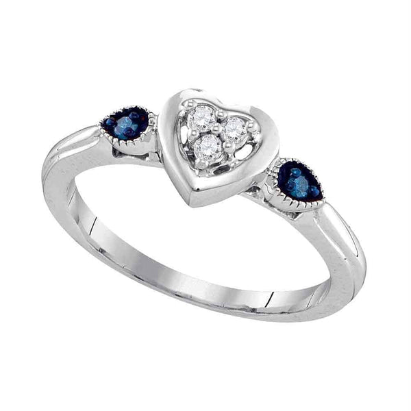Sterling Silver G&D Sterling Silver Womens Round Blue Color Enhanced Diamond Heart Cluster Ring 1/10 Cttw JadeMoghul Inc. 