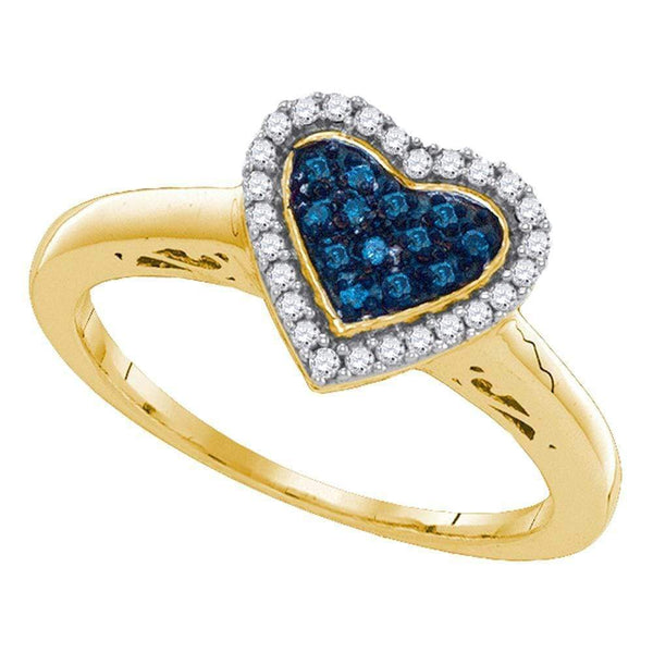 Sterling Silver G&D Sterling Silver Womens Round Blue Color Enhanced Diamond Heart Love Ring 1/5 Cttw JadeMoghul Inc. 
