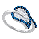 Sterling Silver G&D Sterling Silver Womens Round Blue Color Enhanced Diamond Leaf Cluster Ring 1/2 Cttw JadeMoghul Inc. 