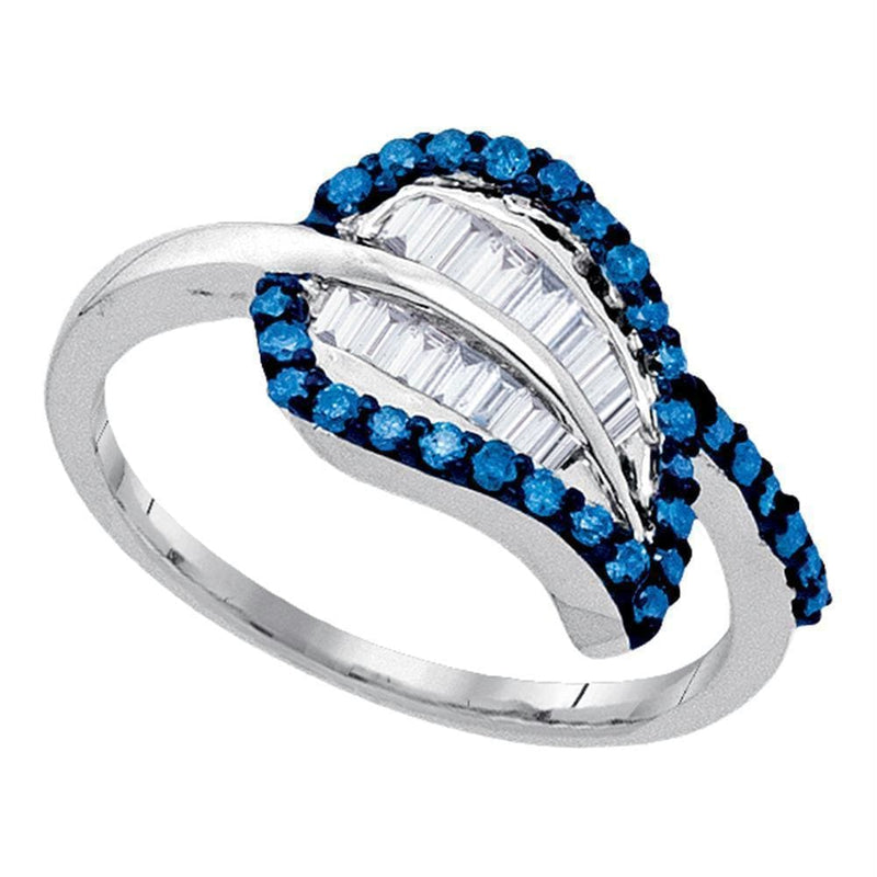 Sterling Silver G&D Sterling Silver Womens Round Blue Color Enhanced Diamond Leaf Cluster Ring 1/2 Cttw JadeMoghul Inc. 