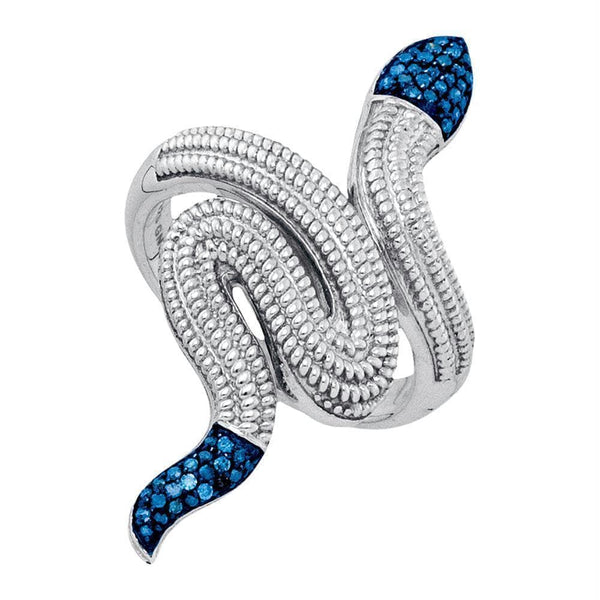Sterling Silver G&D Sterling Silver Womens Round Blue Color Enhanced Diamond Serpent Snake Fashion Ring 1/6 Cttw JadeMoghul Inc. 