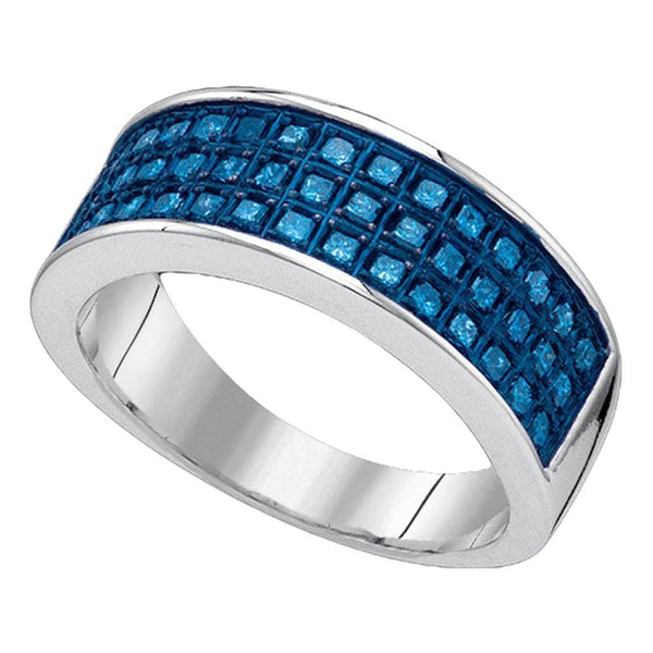 Sterling Silver G&D Sterling Silver Womens Round Blue Color Enhanced Diamond Triple Row Band Ring 5/8 Cttw JadeMoghul Inc. 