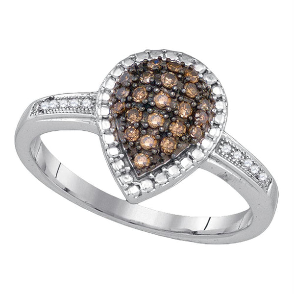 Sterling Silver G&D Sterling Silver Womens Round Brown Color Enhanced Diamond Teardrop Cluster Ring 1/5 Cttw JadeMoghul Inc. 