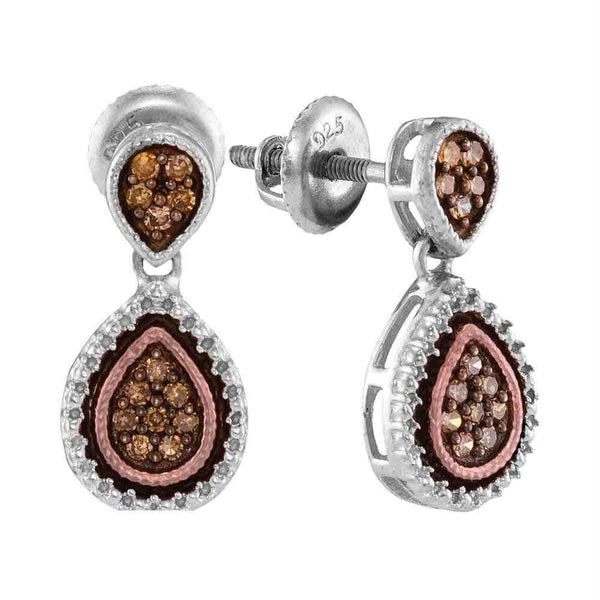Sterling Silver G&D Sterling Silver Womens Round Brown Color Enhanced Diamond Teardrop Dangle Earrings 1-5 Cttw JadeMoghul Inc. 